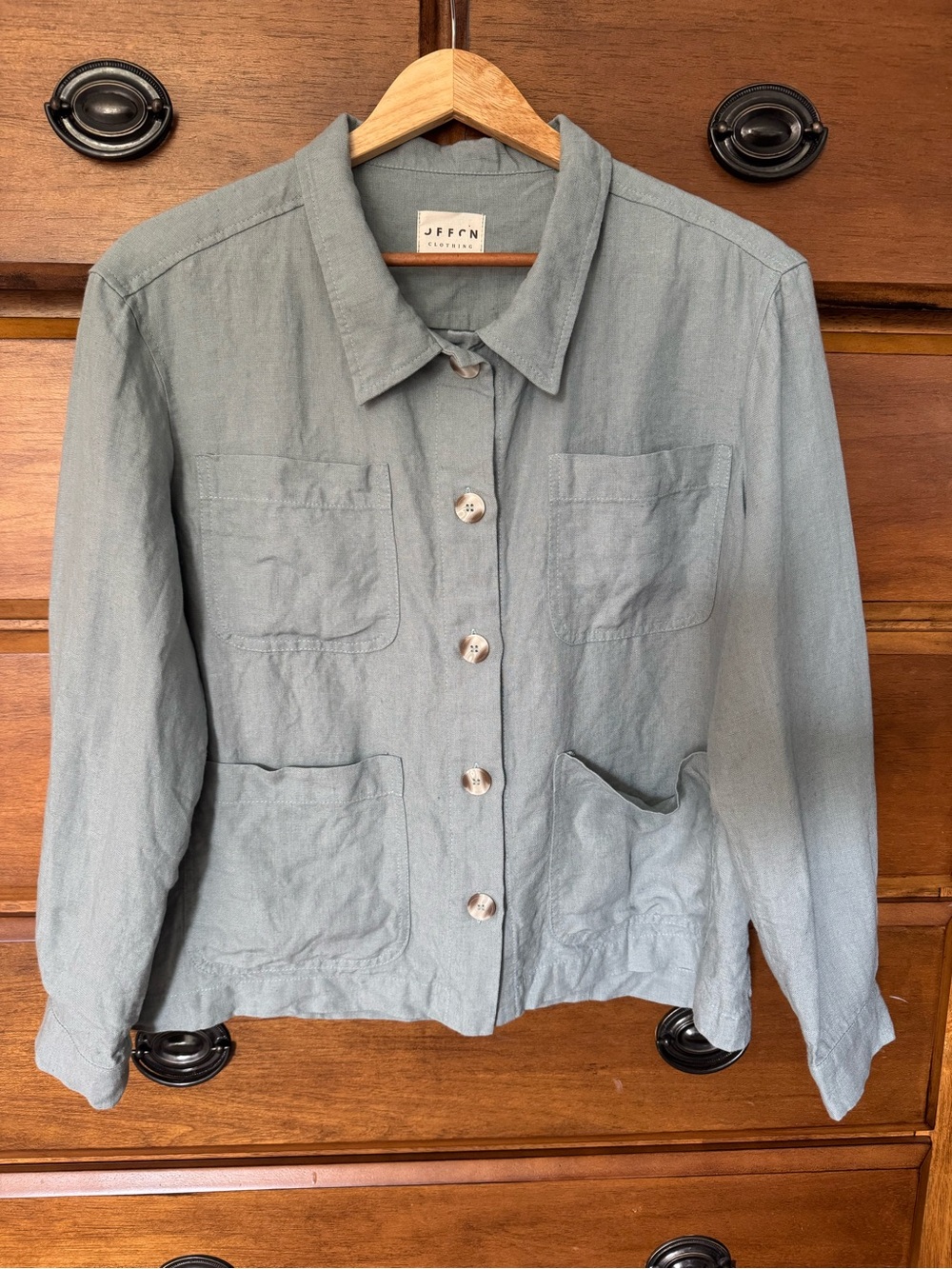 Women's Light Blue Button-Front Linen Shacket